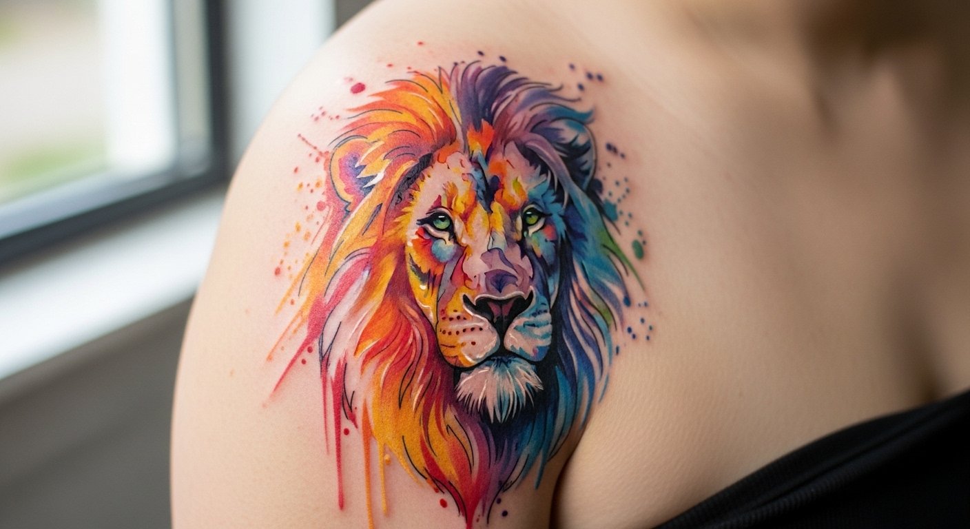 21 Colorful Lion Tattoo for Women That Feels Strong