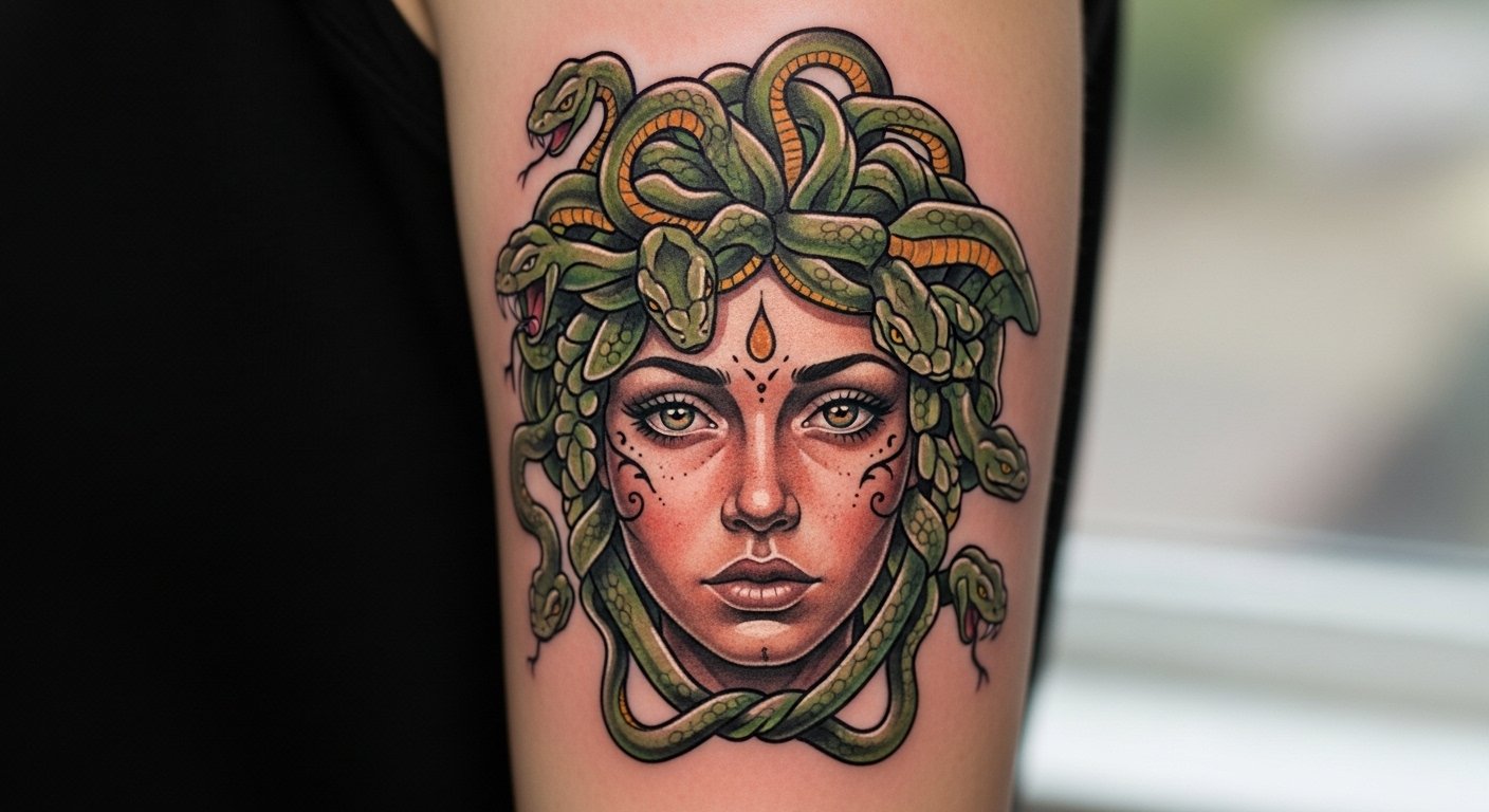 27 Colorful Feminine Medusa Tattoo Designs